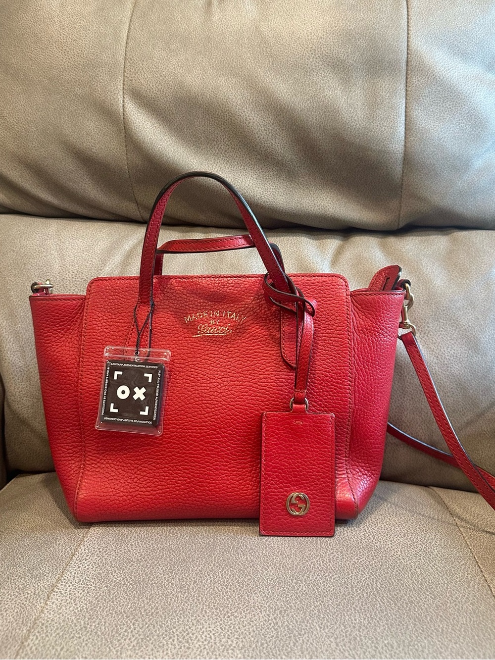 Gucci Red Pebbled Leather and Crossbody Strap